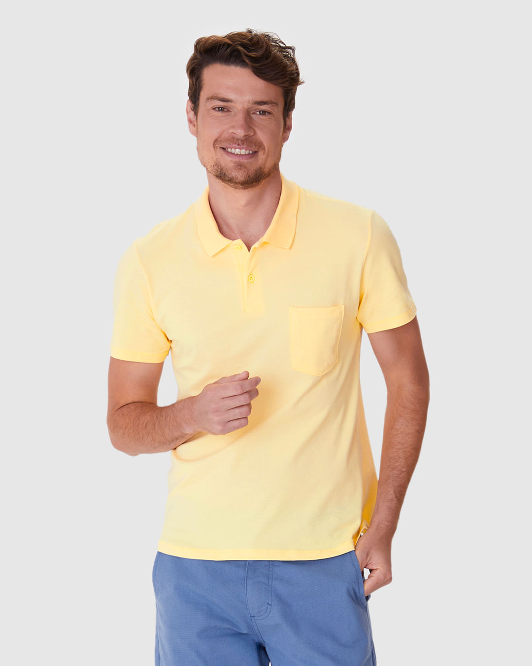 Camisa Polo Básica Masculina Gola Esporte E Bolso Piquet Stretch