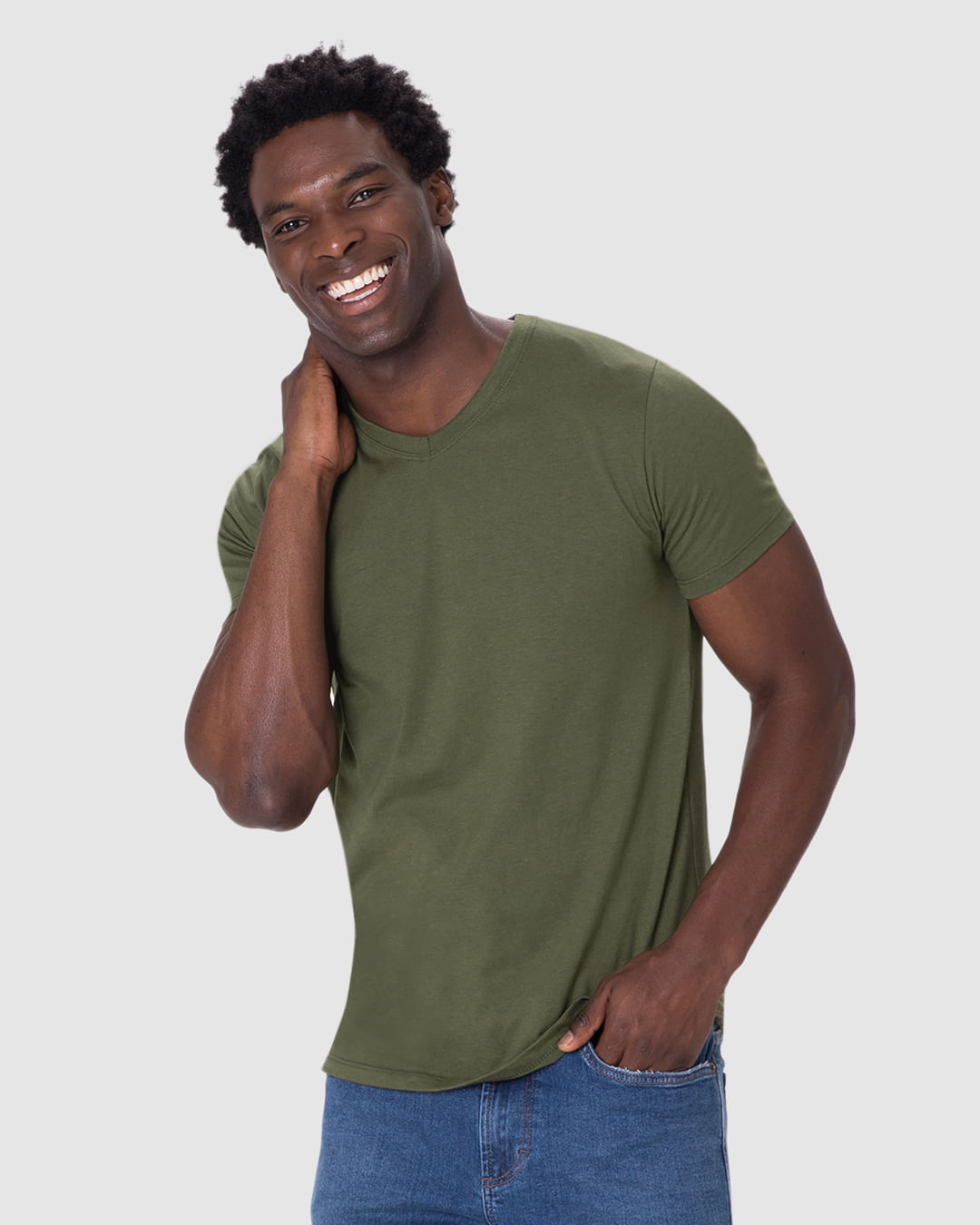 Camiseta Básica Masculina Gola V Em Algodão - Imagem 16