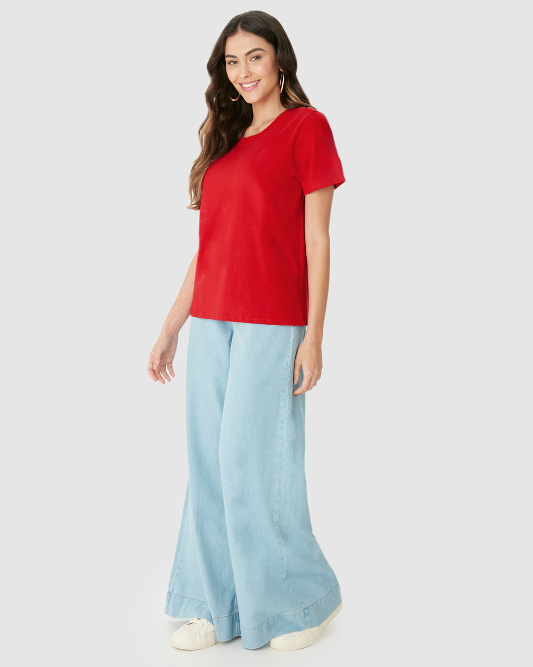 Blusa Básica Feminina Decote Redondo Com Pesponto Em Algodão - Imagem 22