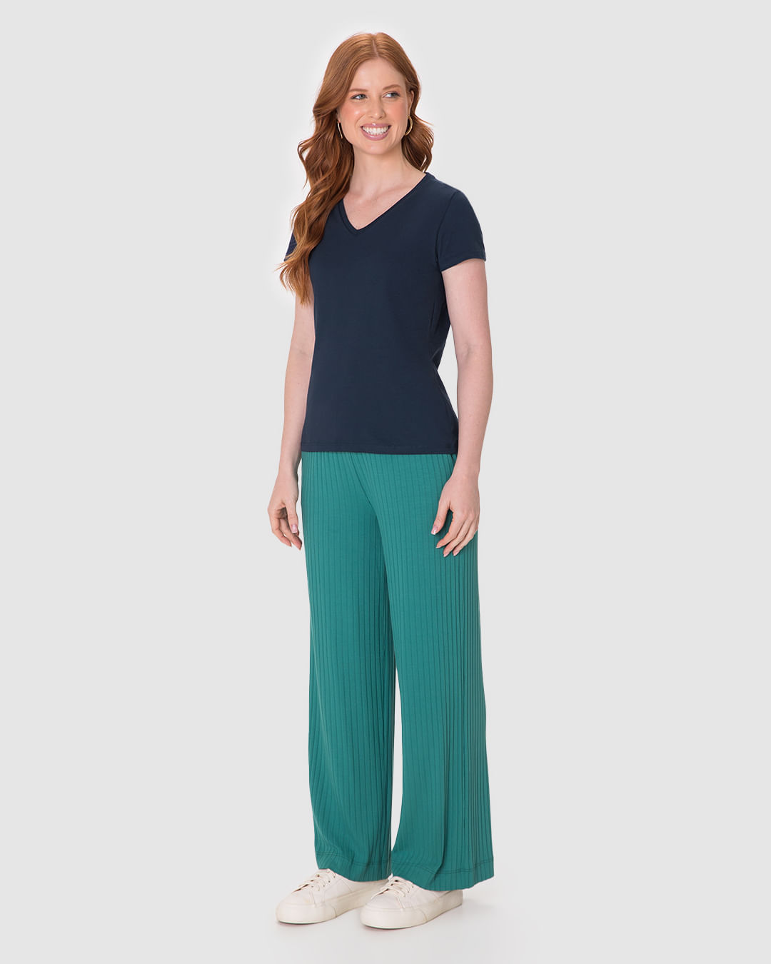 Blusa Básica Feminina Decote V Em Algodão - Imagem 22