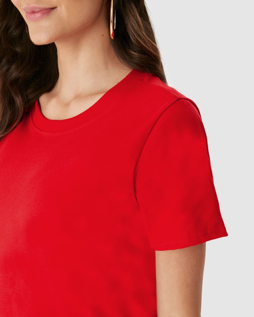 Blusa Básica Feminina Decote Redondo Com Pesponto Em Algodão - Imagem 8