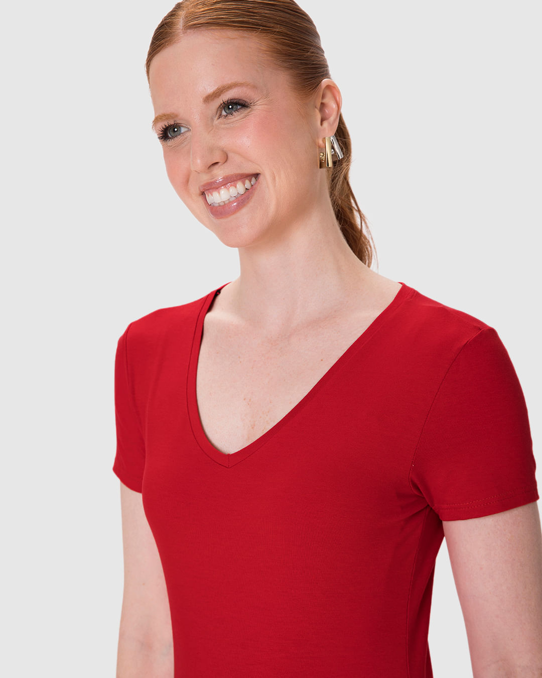 Blusa Básica Feminina Decote V Em Viscose Stretch - Imagem 28