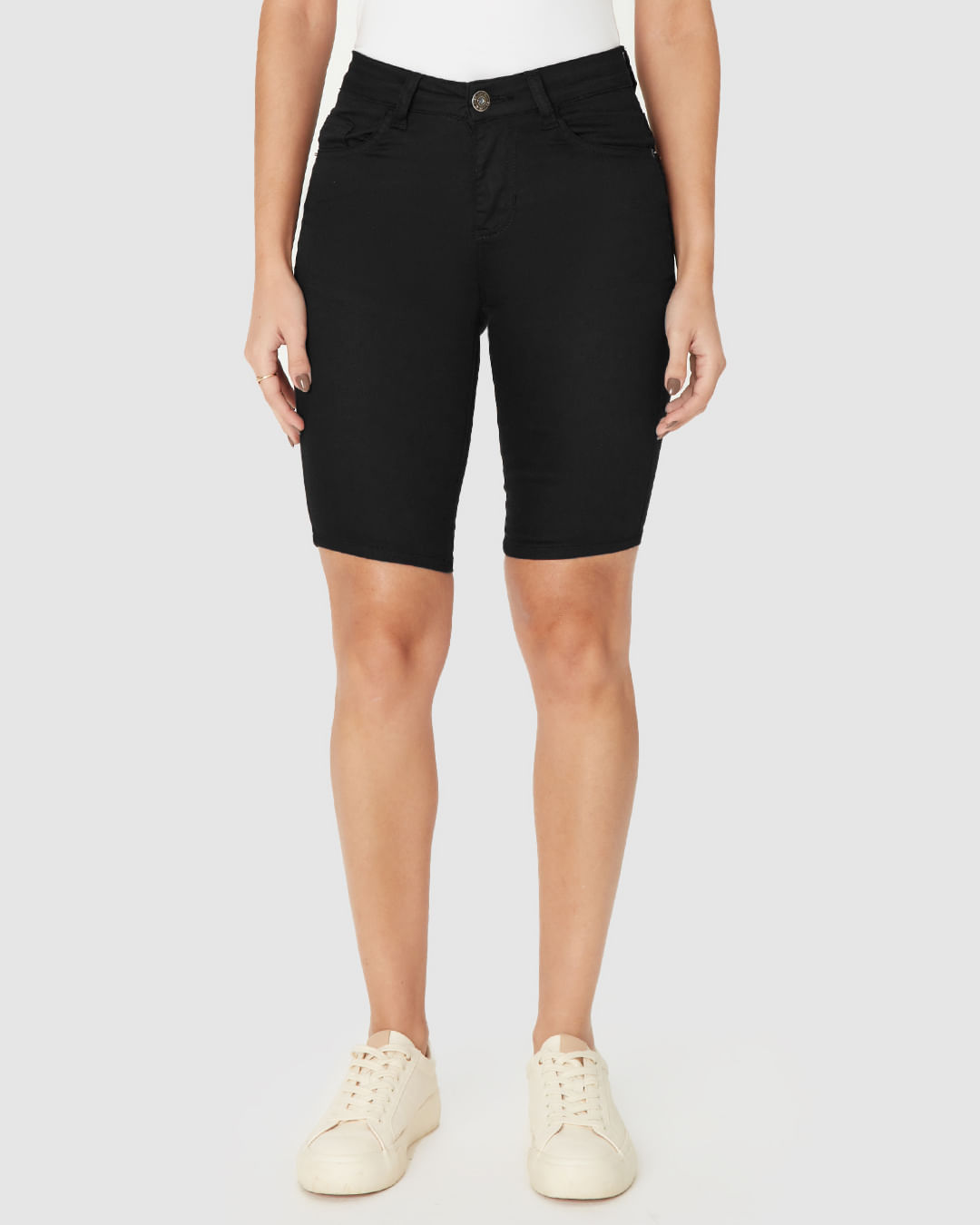 Bermuda Feminina Ciclista Cintura Média Em Sarja Com Elastano - Imagem 29