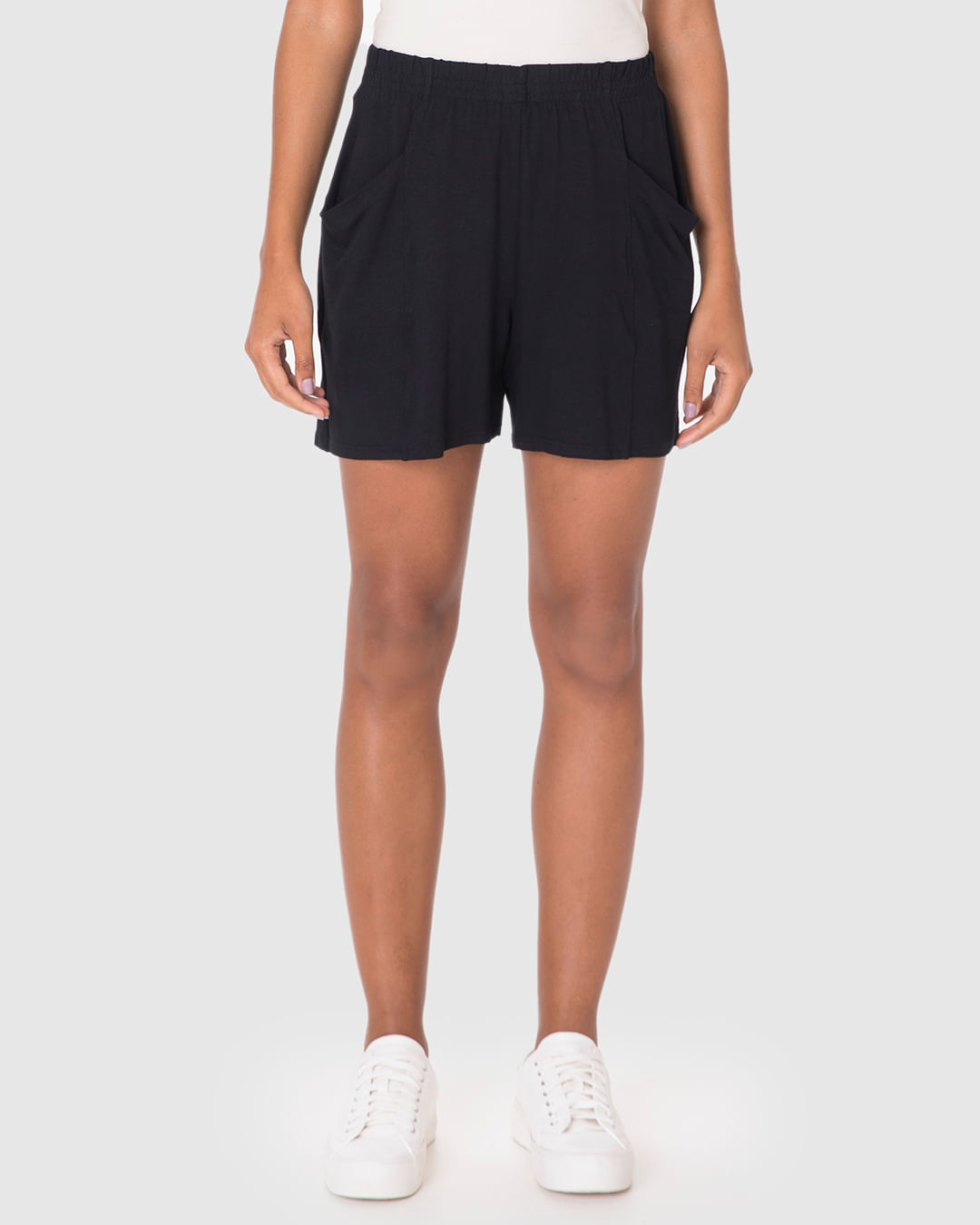 Shorts Alfaiataria Feminino Cós Elástico Em Moletinho De Viscose - Imagem 9