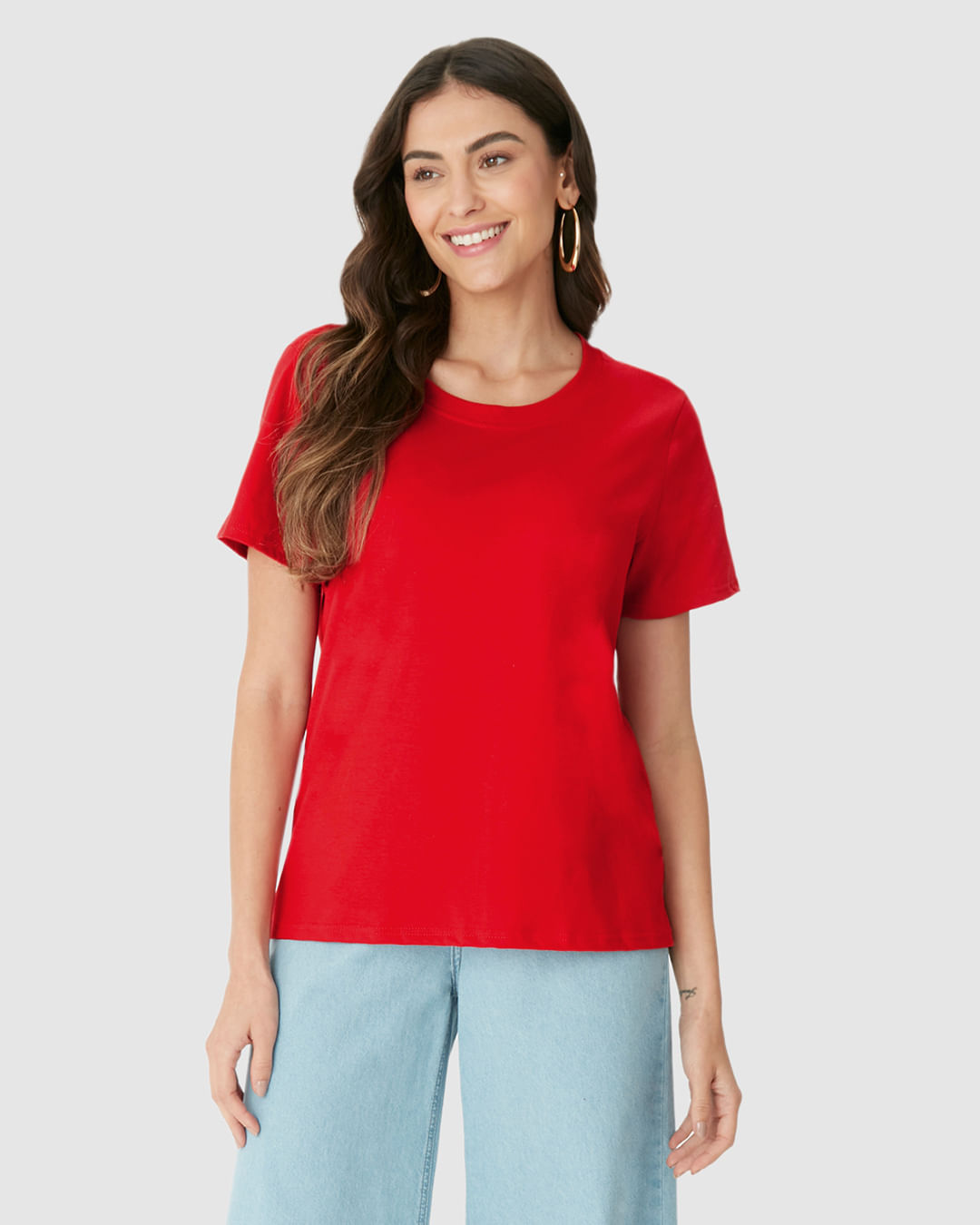 Blusa Básica Feminina Decote Redondo Com Pesponto Em Algodão - Imagem 19
