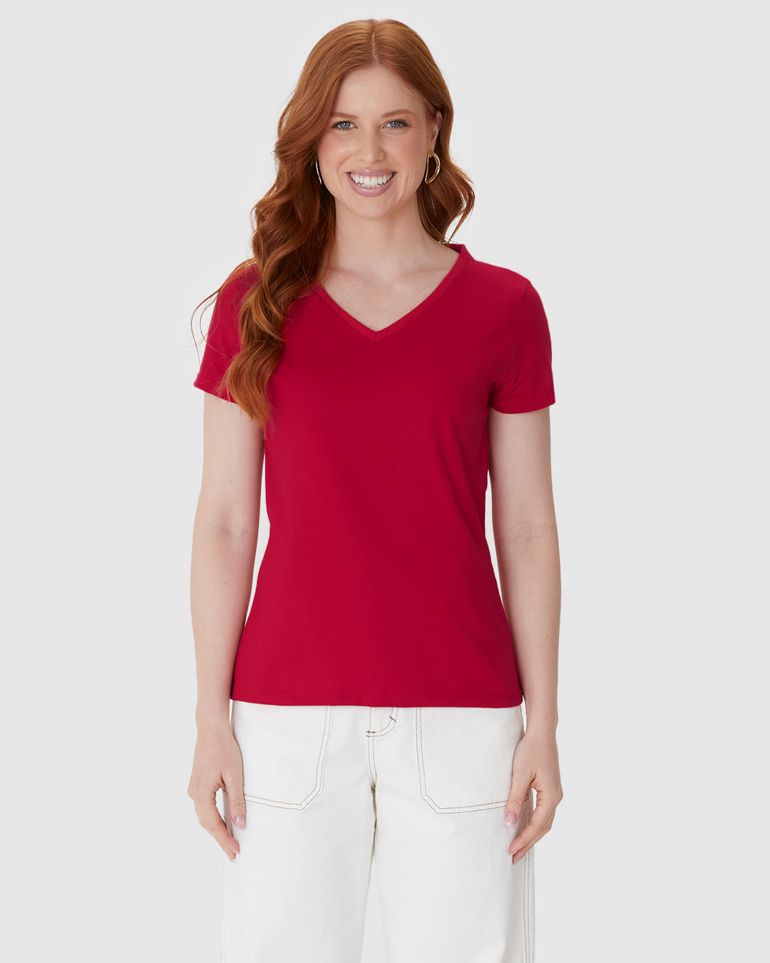 Blusa Básica Feminina Decote V Em Algodão - Imagem 4