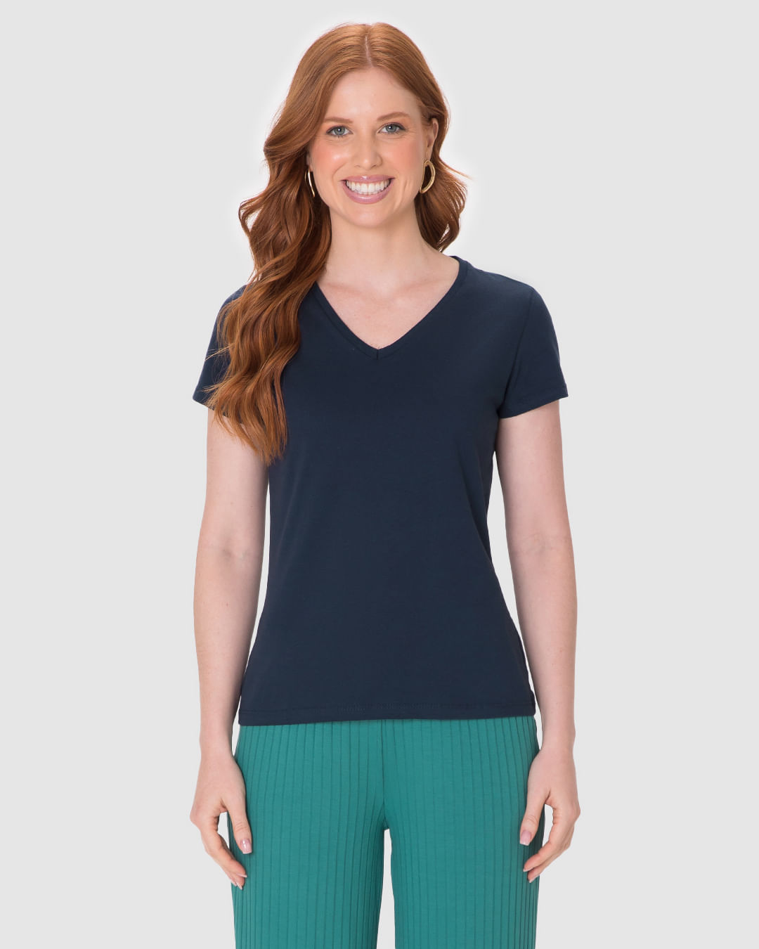 Blusa Básica Feminina Decote V Em Algodão - Imagem 29
