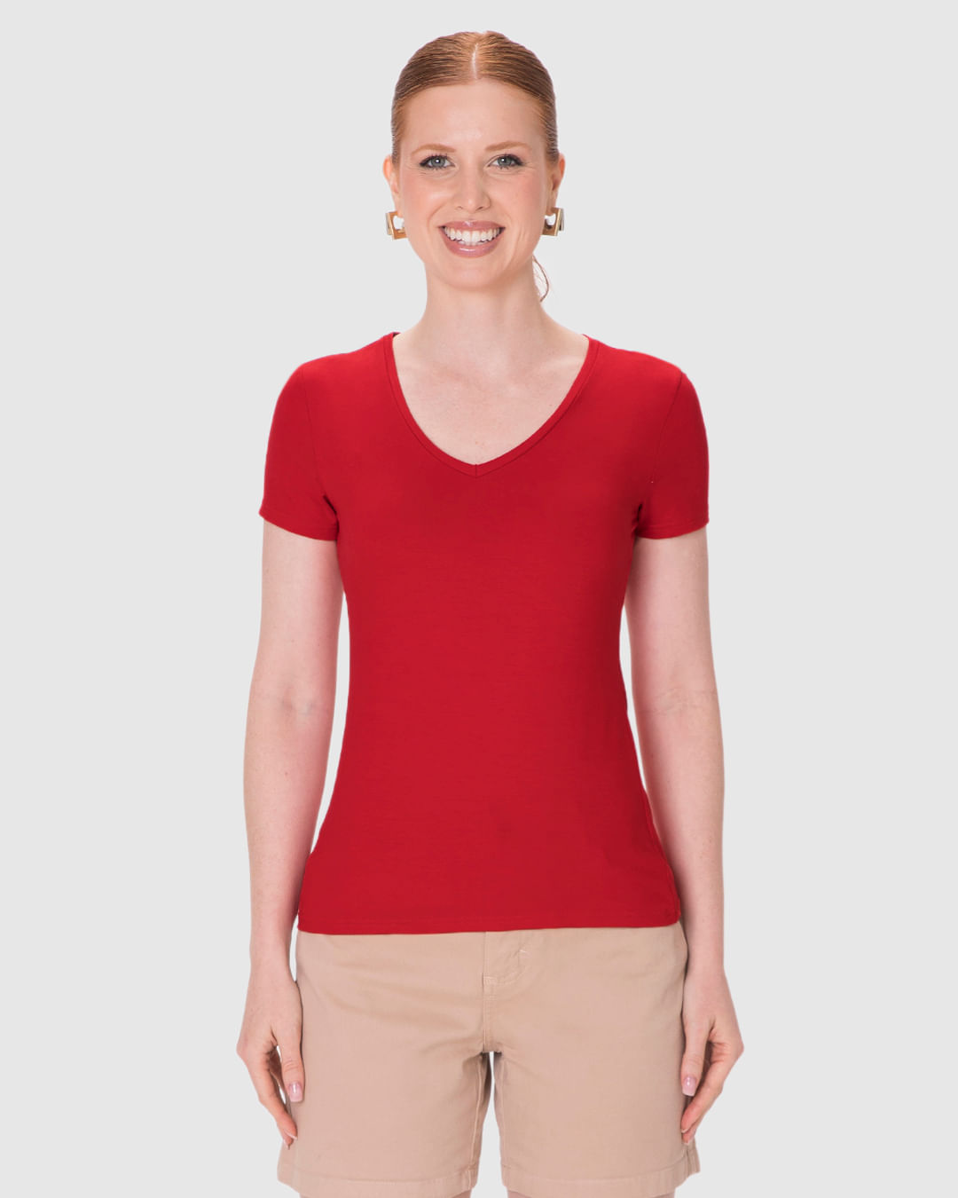 Blusa Básica Feminina Decote V Em Viscose Stretch - Imagem 29