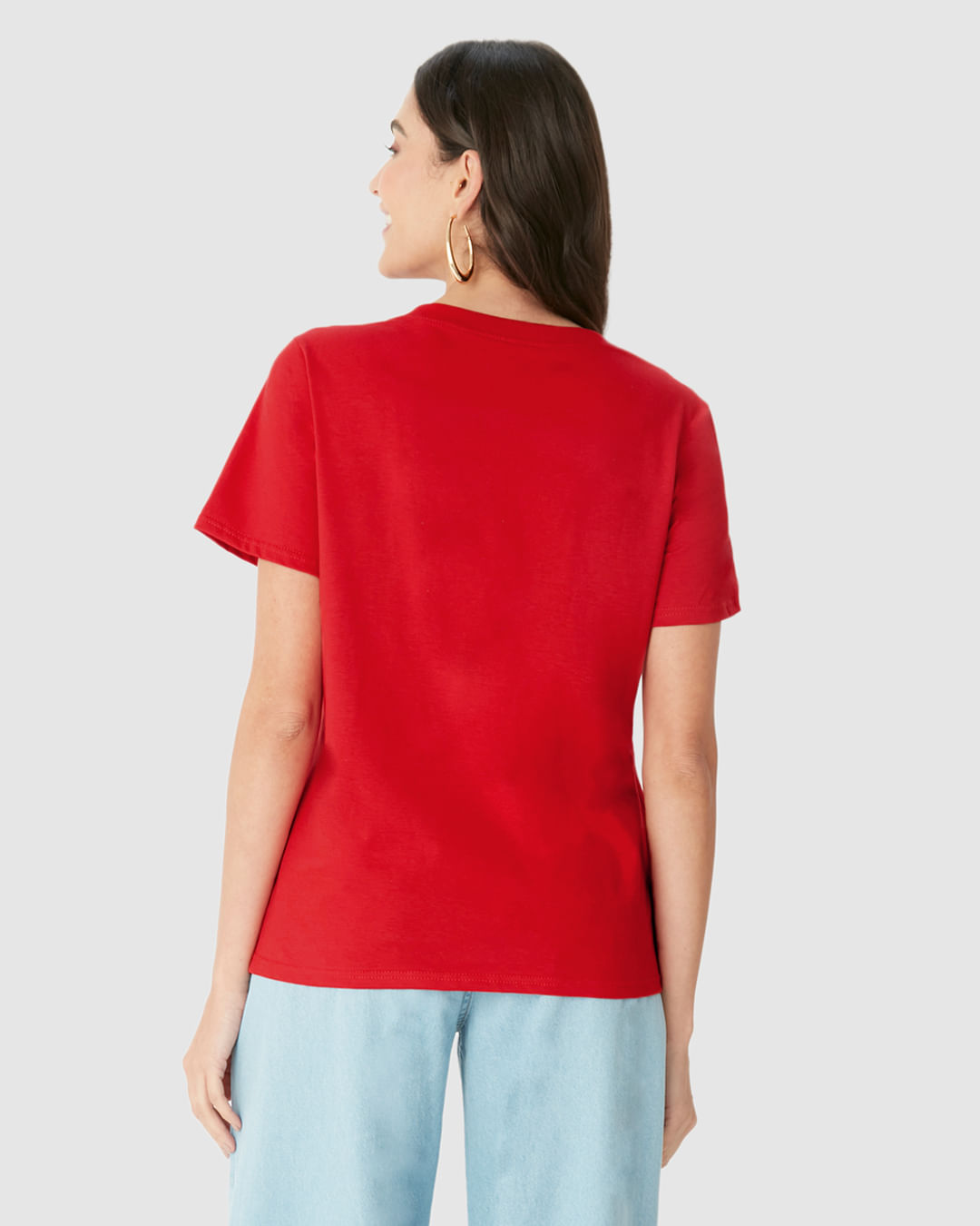 Blusa Básica Feminina Decote Redondo Com Pesponto Em Algodão - Imagem 25