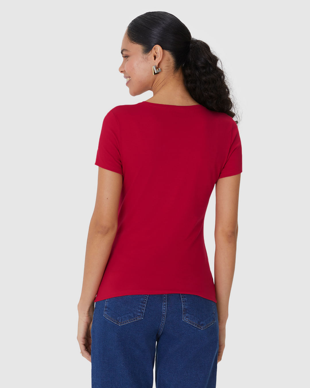 Blusa Básica Feminina Decote Redondo Em Algodão - Imagem 5