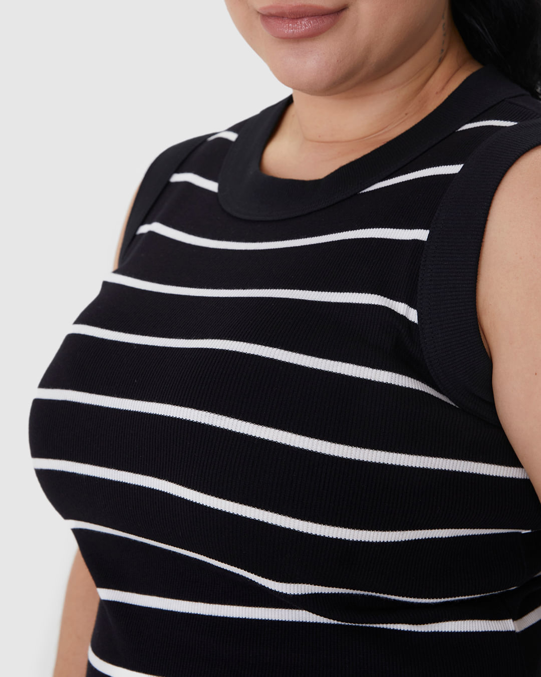 Vestido Midi Feminino Plus Size Justo Em Ribana Listrada - Imagem 8