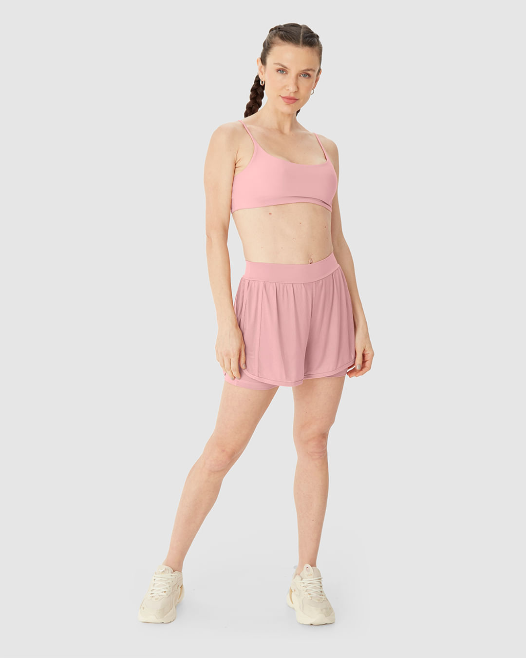 Shorts Esportivo Feminino Duplo em Double Jersey e Tule Malwee Active