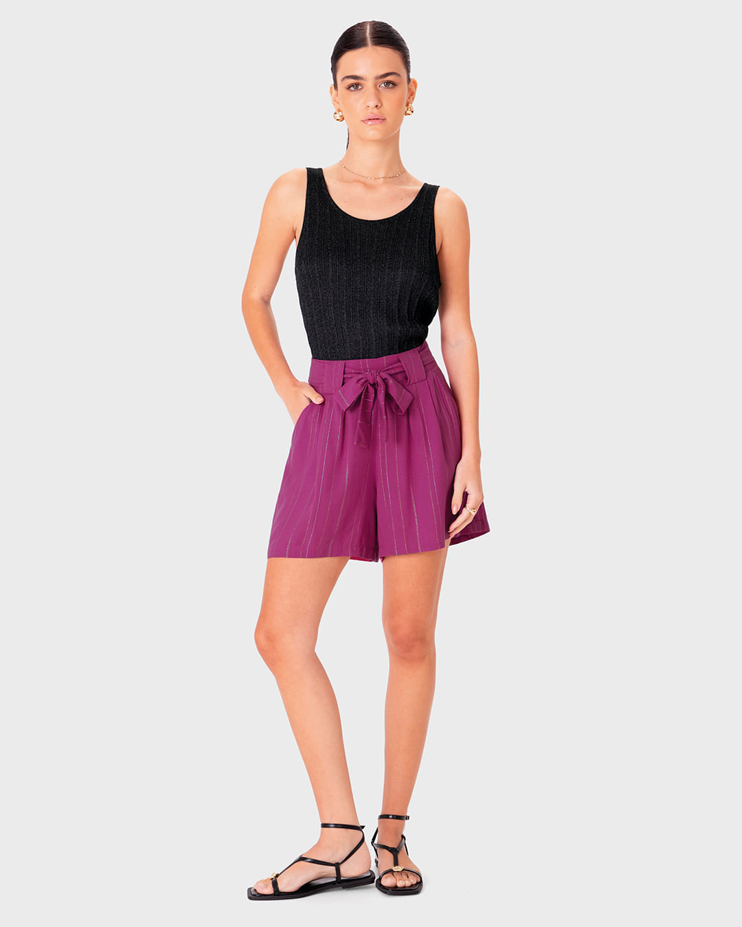 Shorts Feminino Amplo Acompanha Faixa em Viscose Lurex - ENFIM