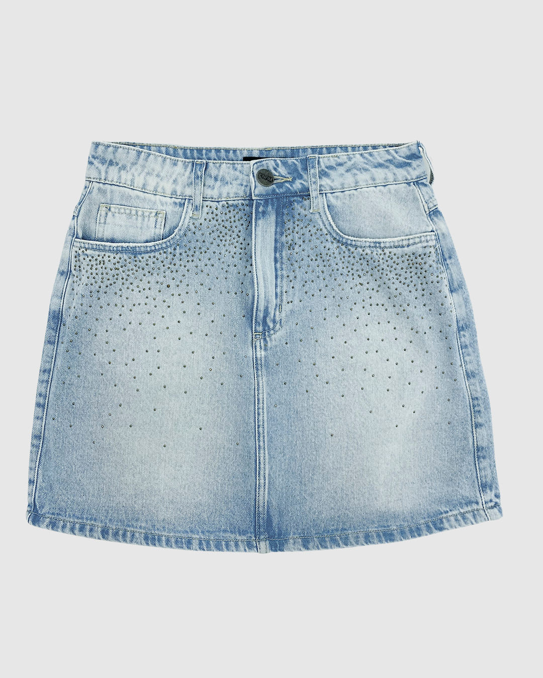 Saia Evasê Feminina Aplique Termocolante Em Jeans Stretch - ENFIM - Imagem 20