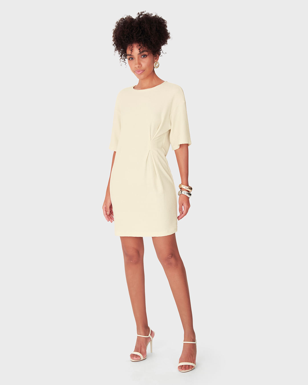 Vestido Feminino Amplo Detalhe Franzido em Malha Texturizada - ENFIM