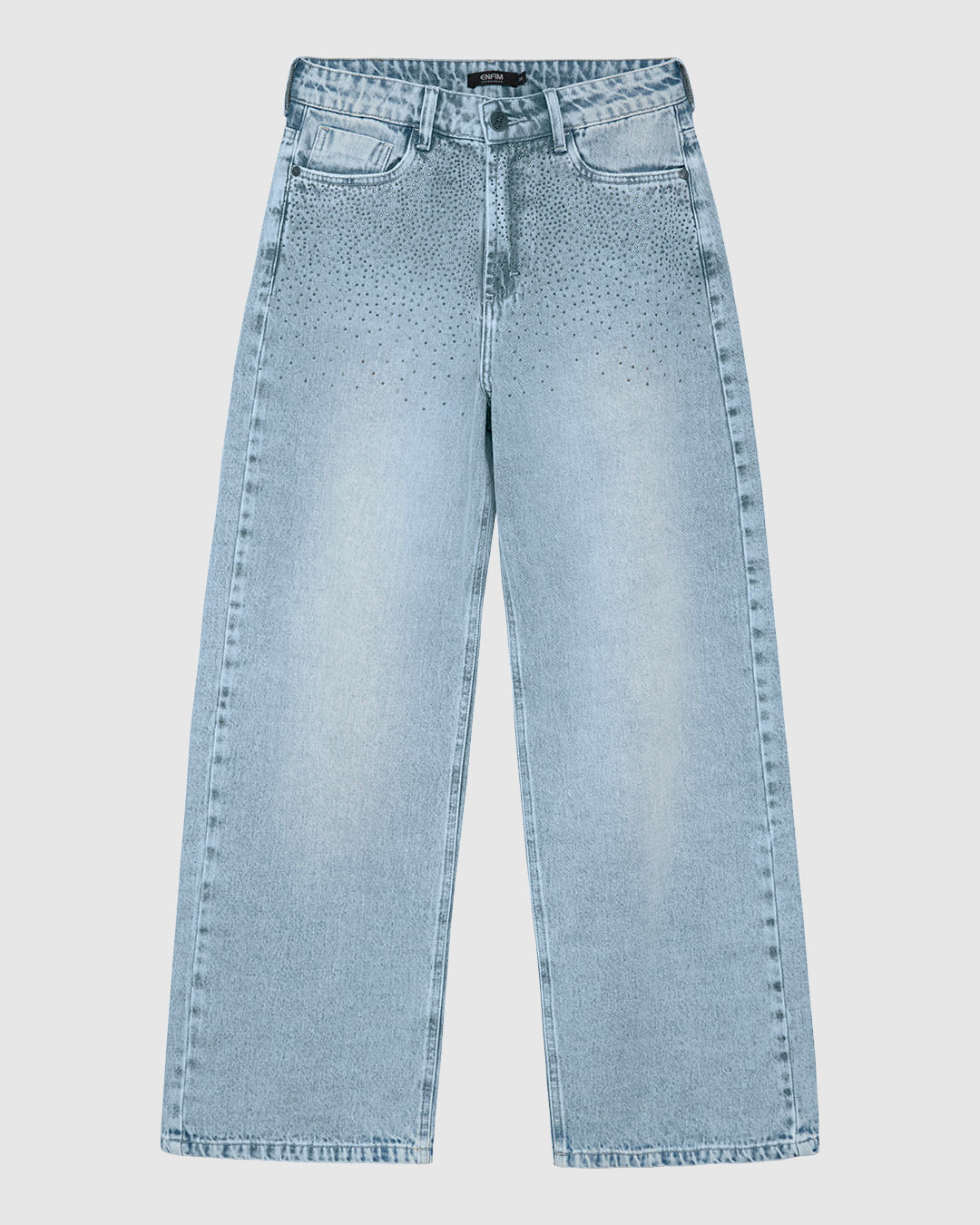 Calça Wide Leg Feminina Aplique Rebite Em Jeans 100% Algodão - ENFIM - Imagem 2