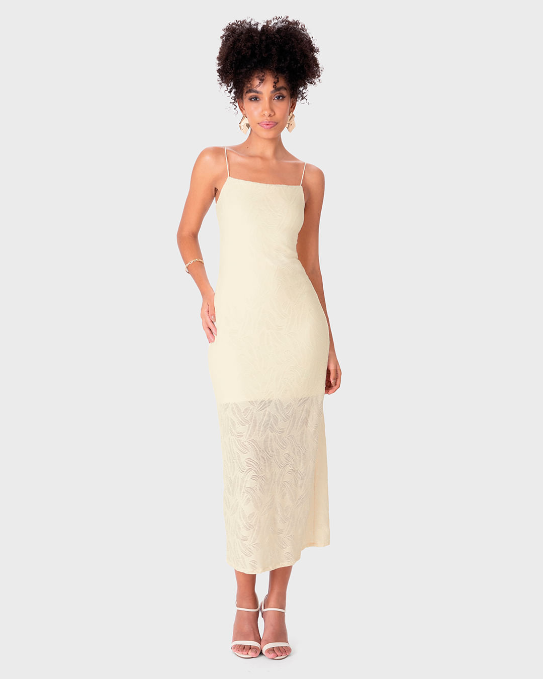 Vestido Midi Feminino Reto Fenda Costas em Malha Renda Stretch - ENFIM