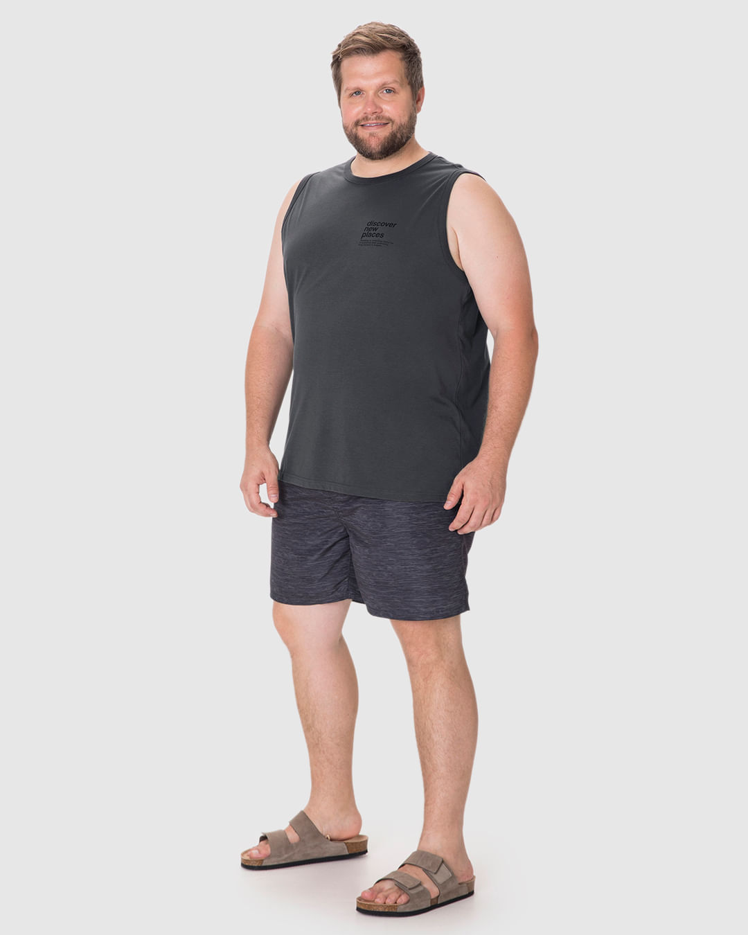 Regata Masculina Plus Size Estampa Discover New Places Em Algodão - Imagem 2