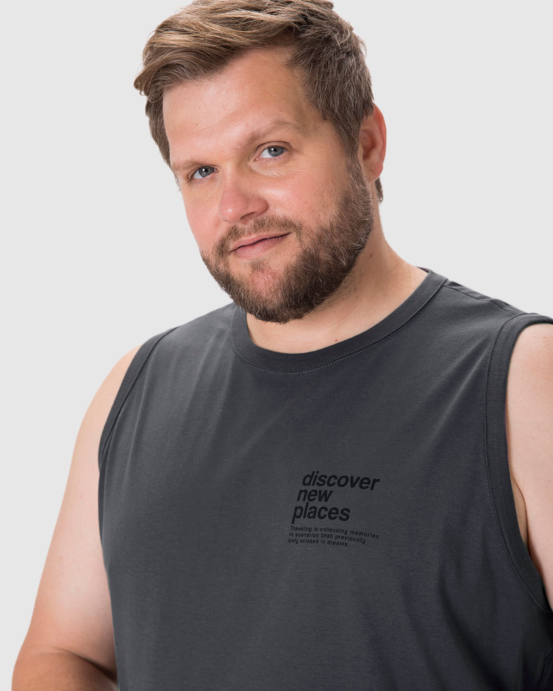 Regata Masculina Plus Size Estampa Discover New Places Em Algodão - Imagem 8