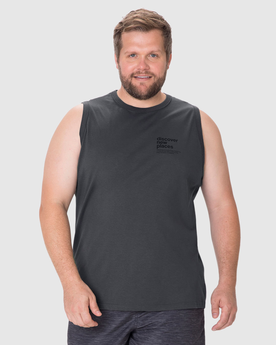 Regata Masculina Plus Size Estampa Discover New Places Em Algodão - Imagem 11