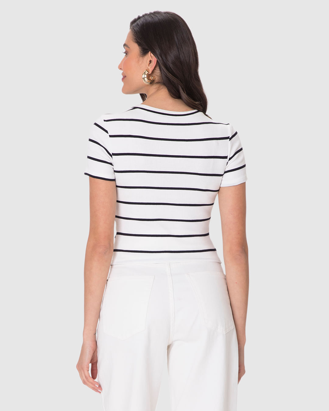 Blusa Básica Feminina Decote Redondo Em Ribana - Imagem 4