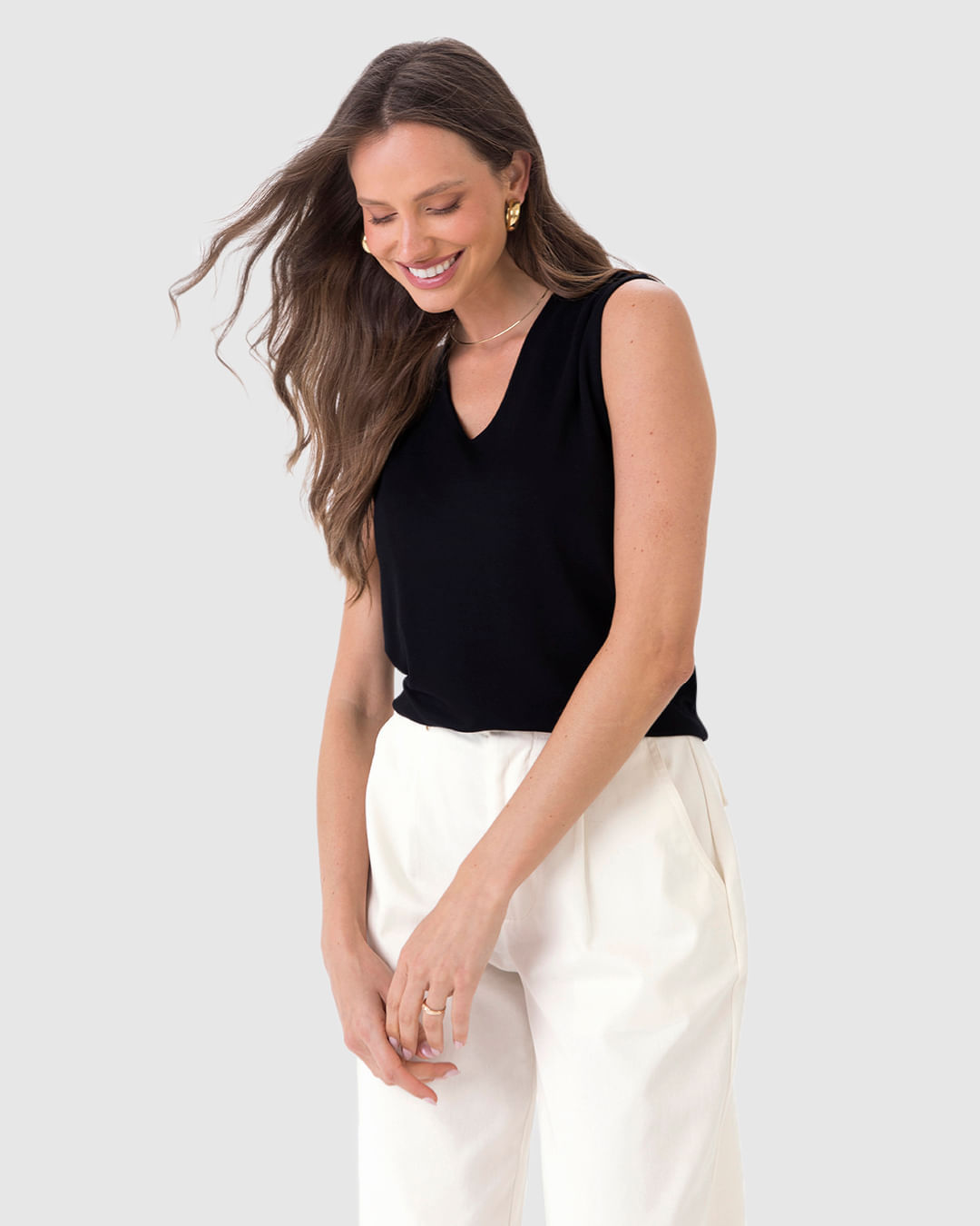 Calça Alfaiataria Feminina Bolso Funcional Em Algodão Sarjado - Imagem 7