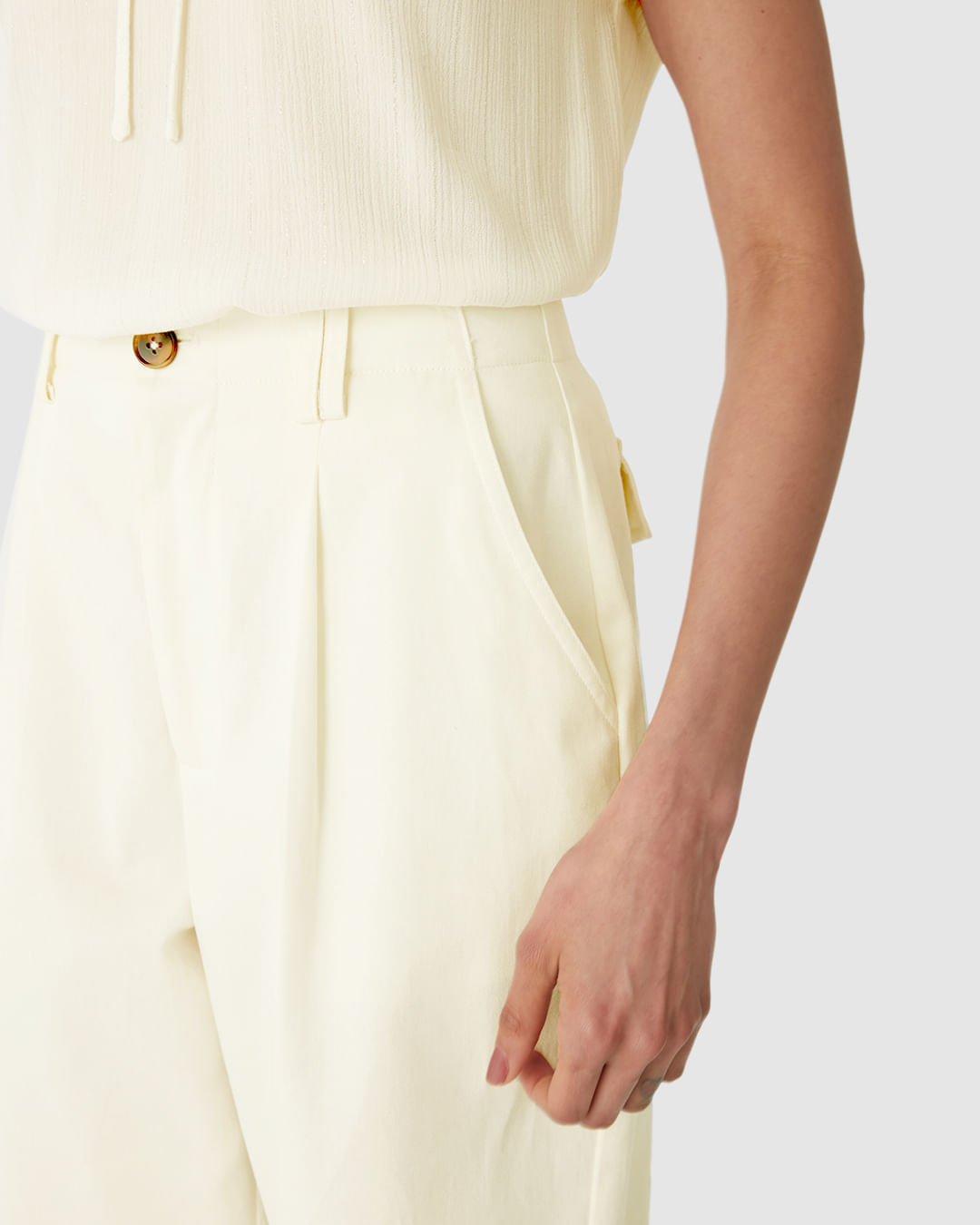 Calça Alfaiataria Feminina Bolso Funcional Em Algodão Sarjado - Imagem 10