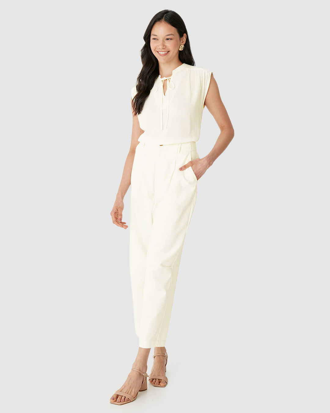 Calça Alfaiataria Feminina Bolso Funcional Em Algodão Sarjado - Imagem 14