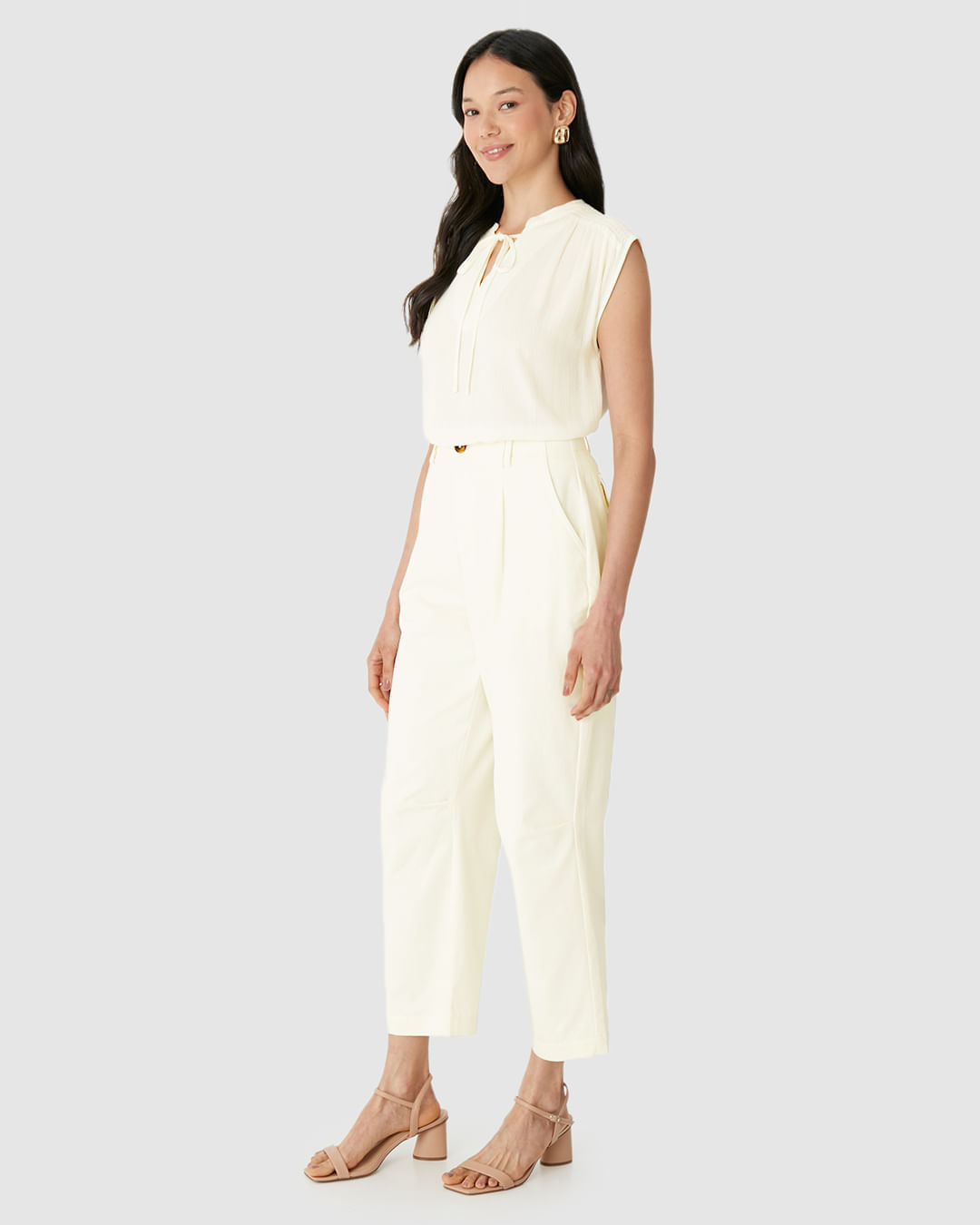 Calça Alfaiataria Feminina Bolso Funcional Em Algodão Sarjado - Imagem 15