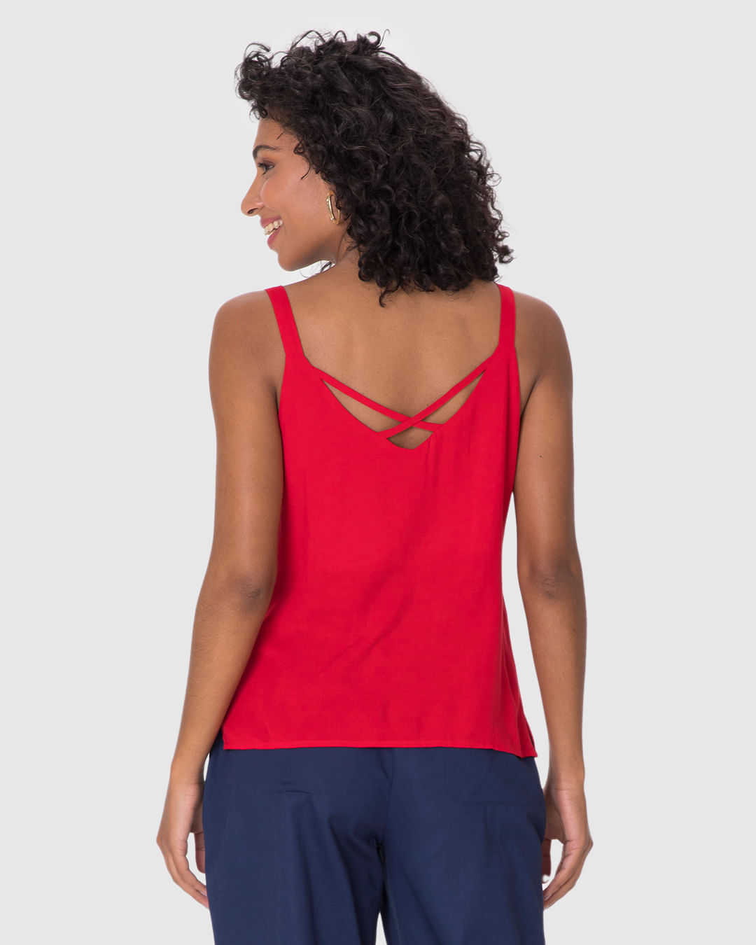 Regata Feminina Reta Decote V Alça Detalhe Argola Em Viscose - Imagem 6