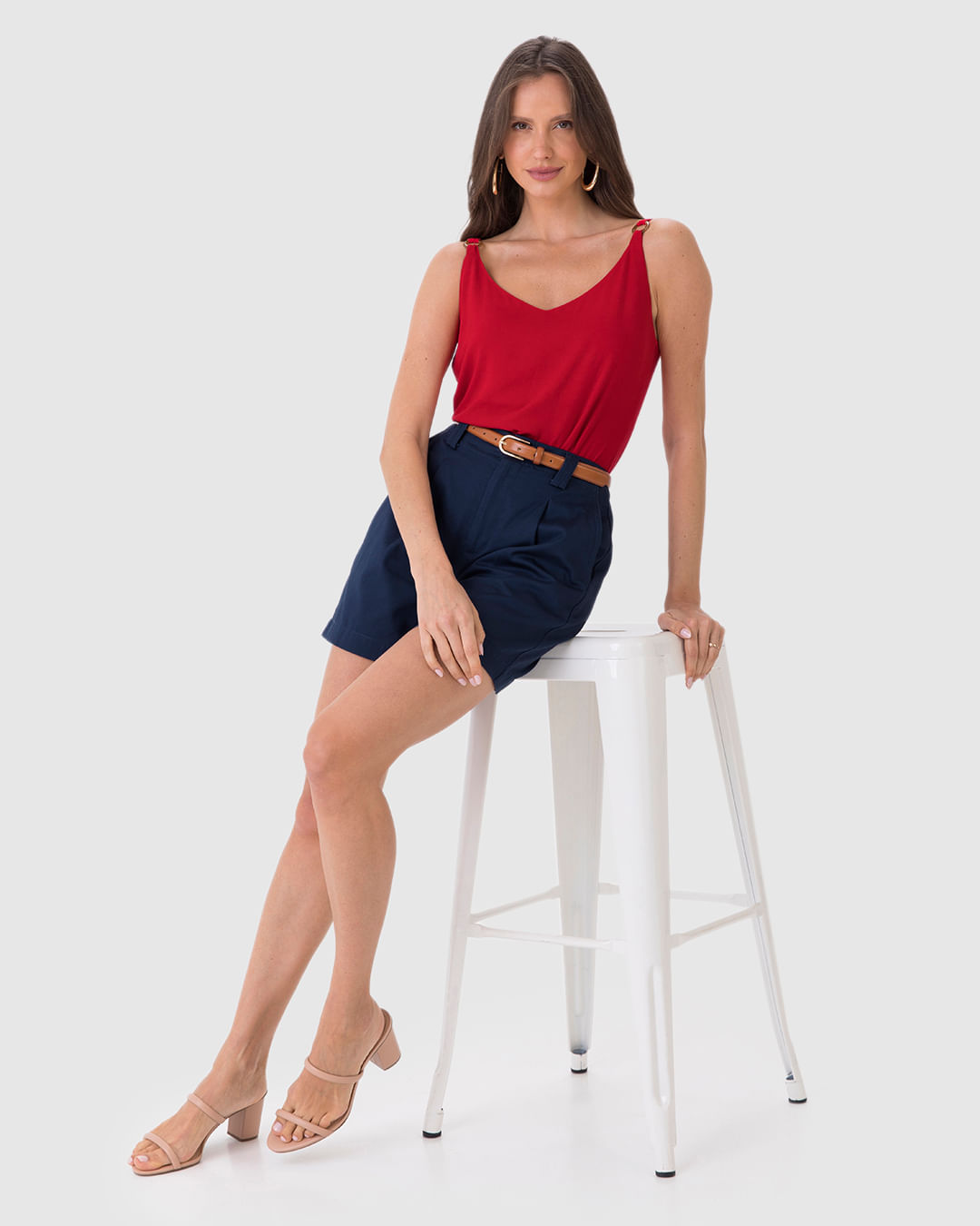 Regata Feminina Reta Decote V Alça Detalhe Argola Em Viscose - Imagem 8