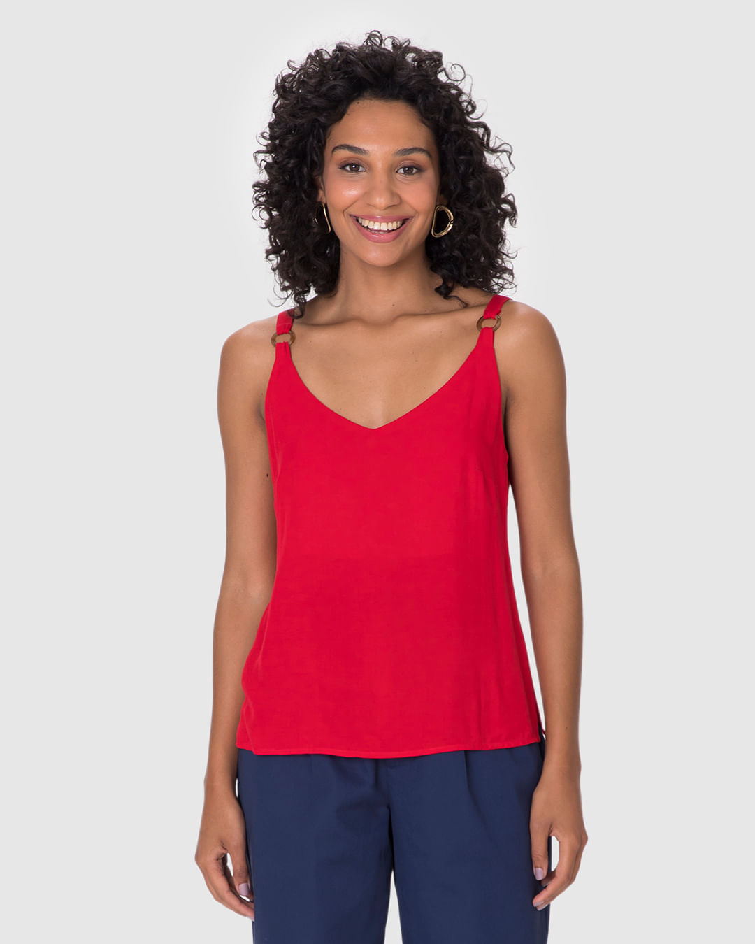 Regata Feminina Reta Decote V Alça Detalhe Argola Em Viscose - Imagem 19