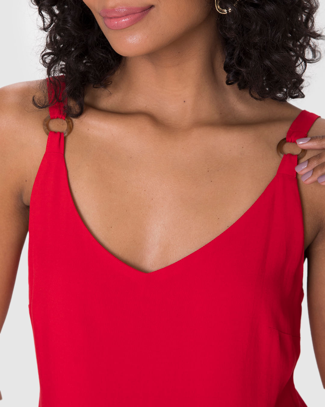 Regata Feminina Reta Decote V Alça Detalhe Argola Em Viscose - Imagem 25