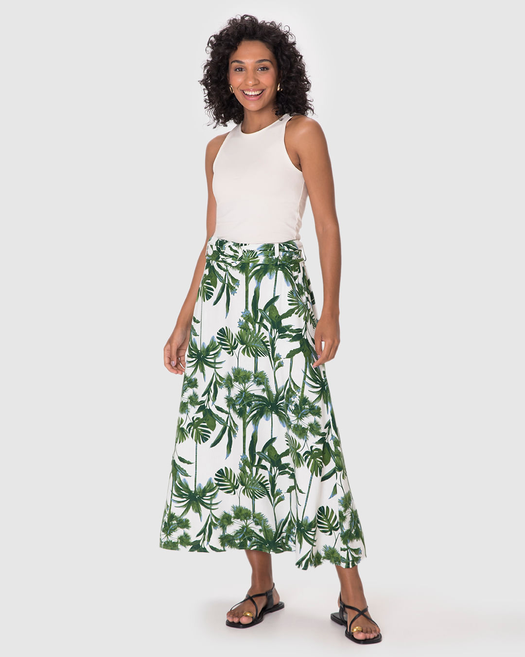 Saia Midi Feminina Acompanha Cinto Bolso Faca Em Viscolinho - Imagem 8