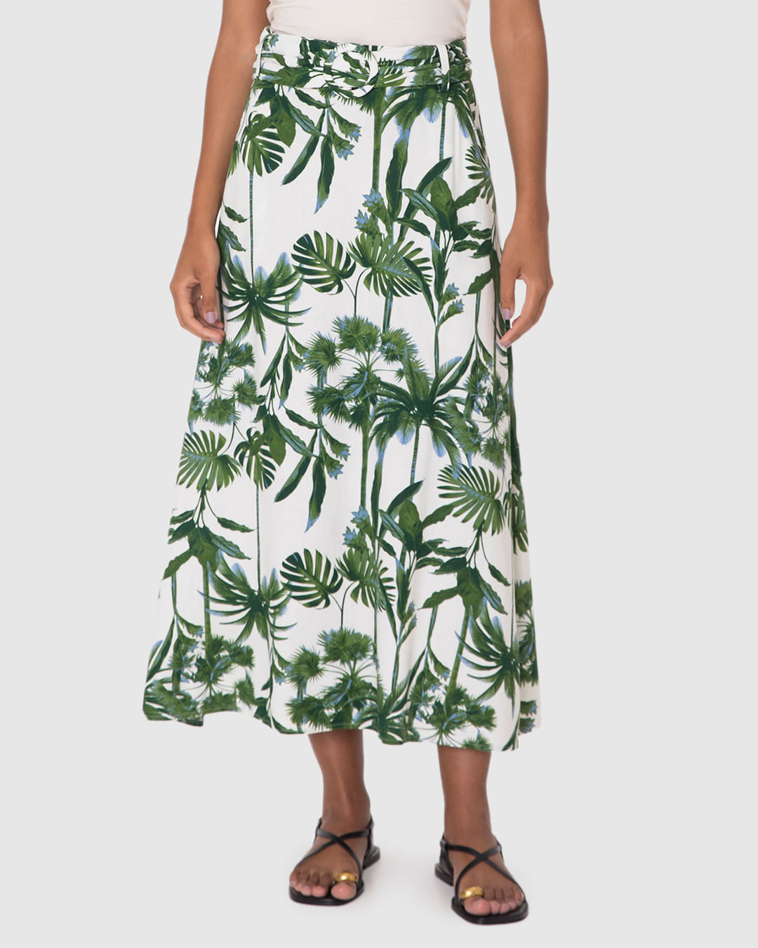 Saia Midi Feminina Acompanha Cinto Bolso Faca Em Viscolinho - Imagem 11