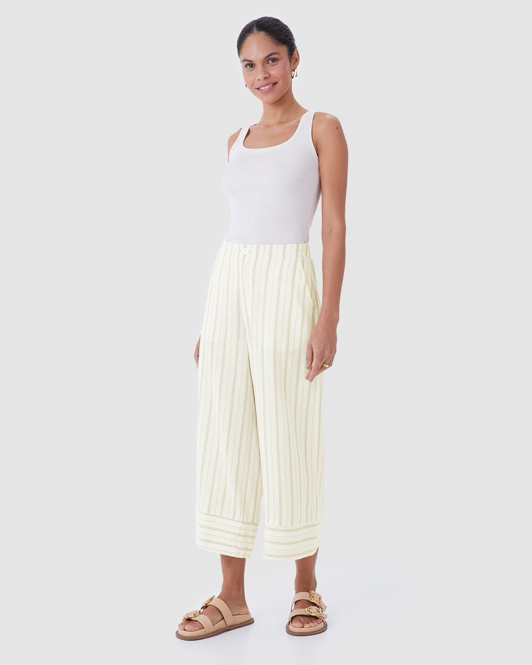 Calça Pantacourt Feminina Bolso Faca Em Viscolinho Lurex - Imagem 3