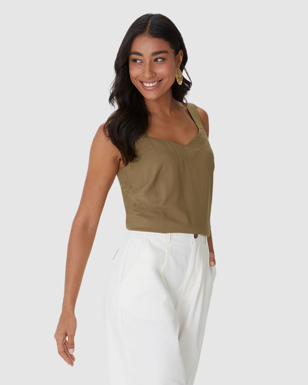 Regata Box Feminina Decote V Alça Larga Em Viscose