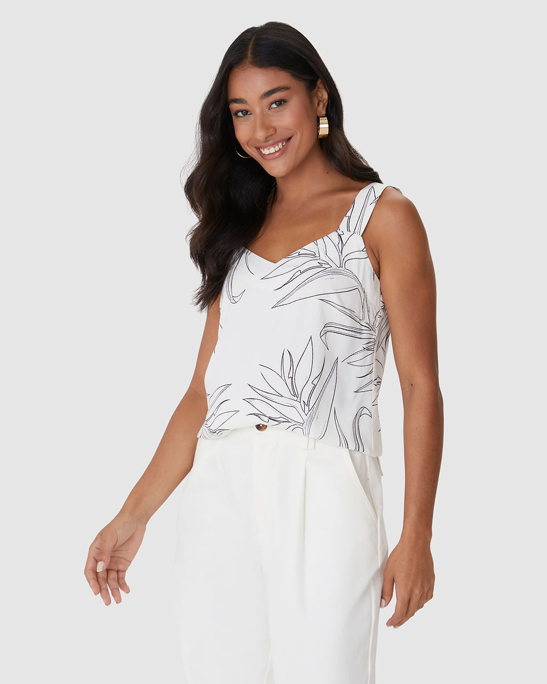 Regata Box Feminina Decote V Alça Larga Em Viscose - Imagem 8