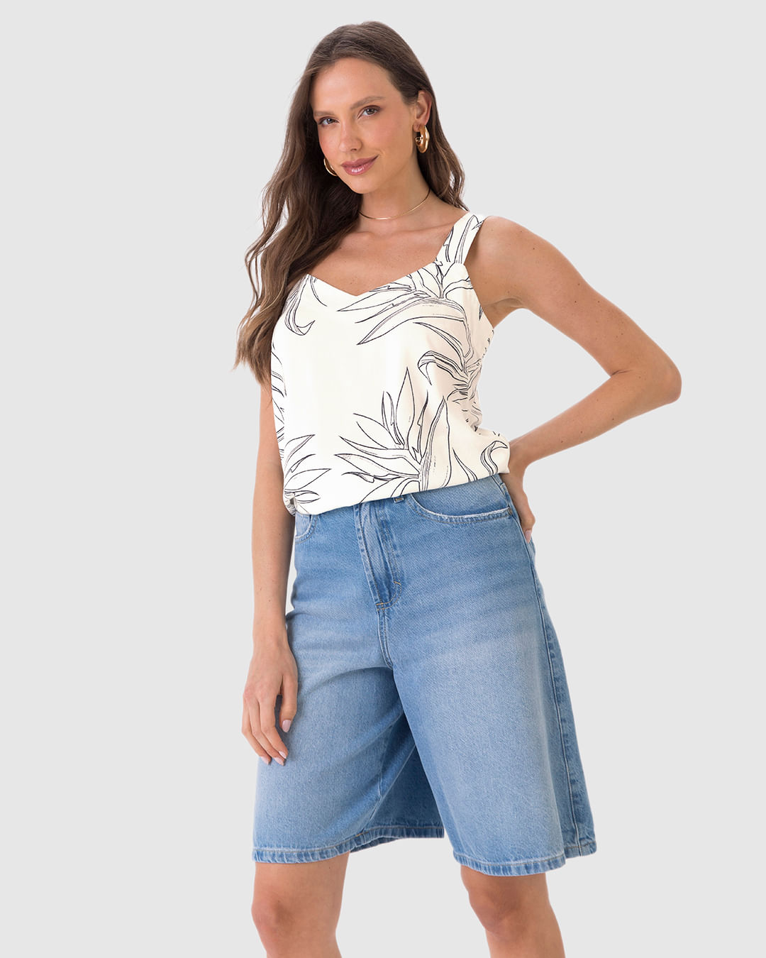 Regata Box Feminina Decote V Alça Larga Em Viscose - Imagem 19