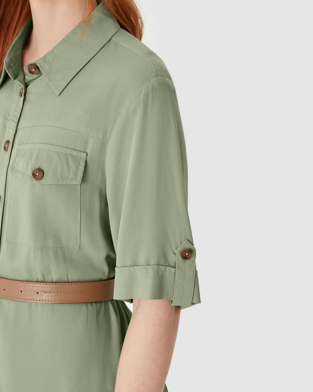 Vestido Midi Feminino Chemise Acompanha Cinto Em Viscose Sarjada - Imagem 3