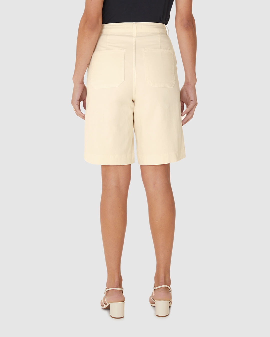 Bermuda Feminina Jorts Cintura Alta Bolso Funcional Em Sarja Com Elastano - Imagem 6