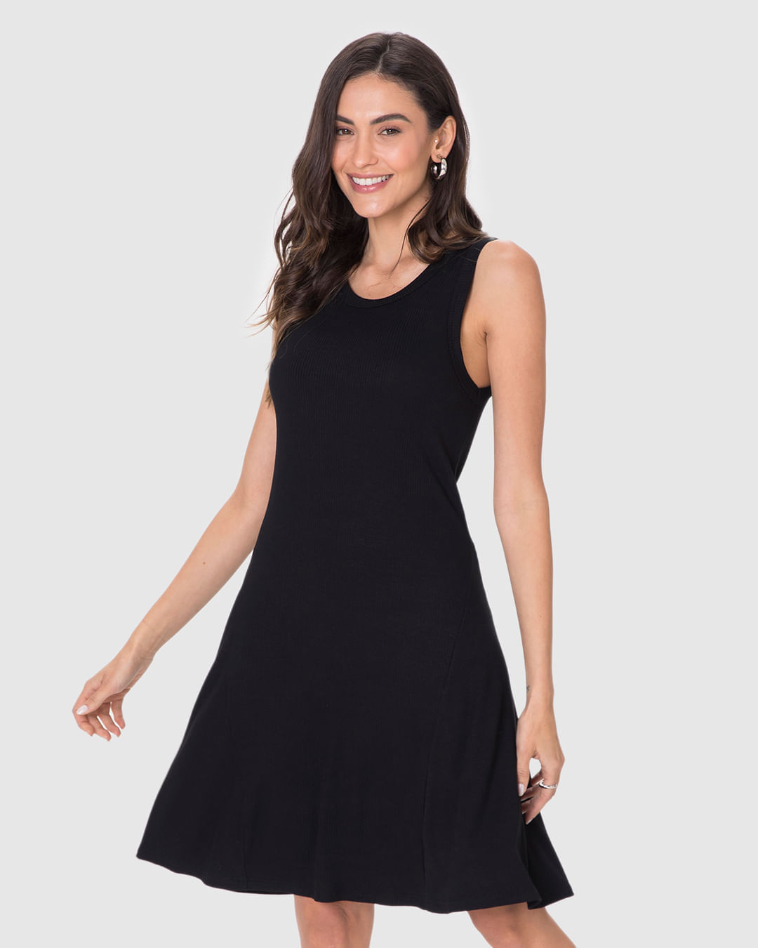 Vestido Feminino Evasê Sem Manga Em Malha Viscose Canelada - Imagem 32