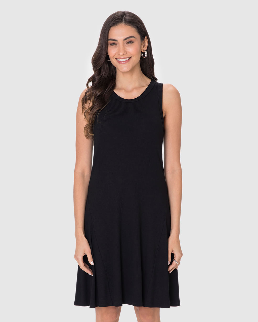 Vestido Feminino Evasê Sem Manga Em Malha Viscose Canelada - Imagem 35