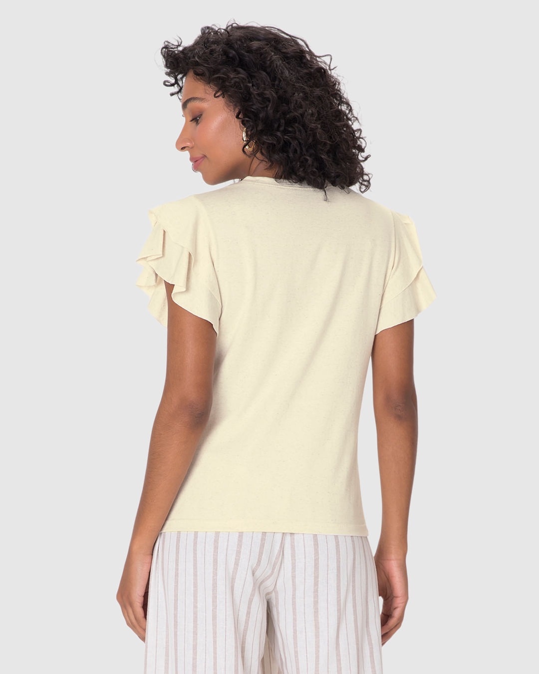 Blusa Feminina Manga Babados Em Malha Linho - Imagem 6