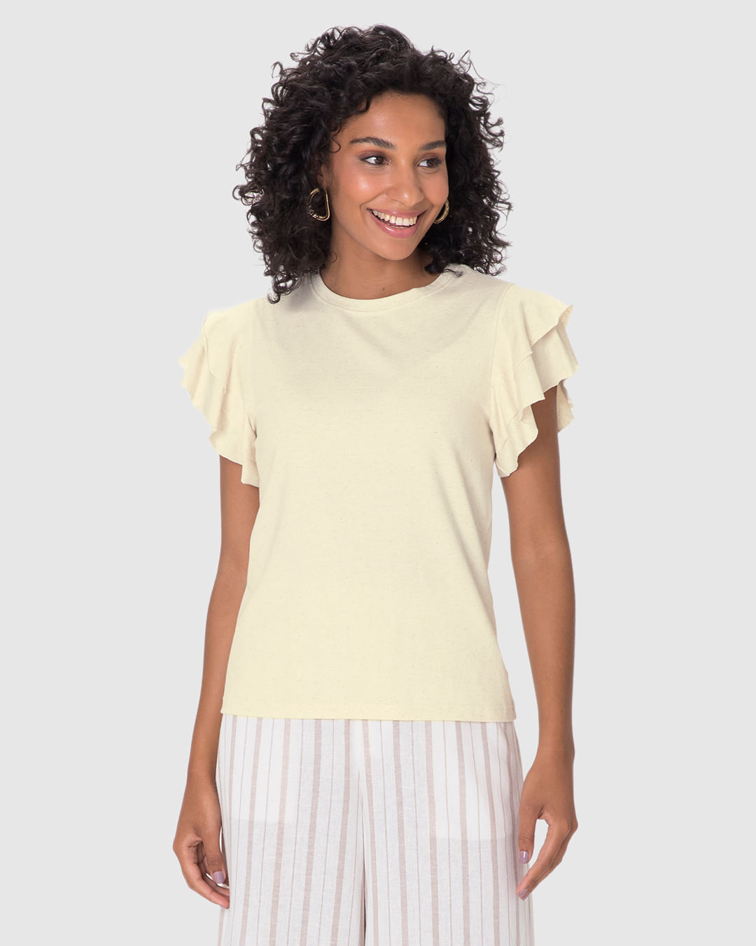 Blusa Feminina Manga Babados Em Malha Linho - Imagem 11