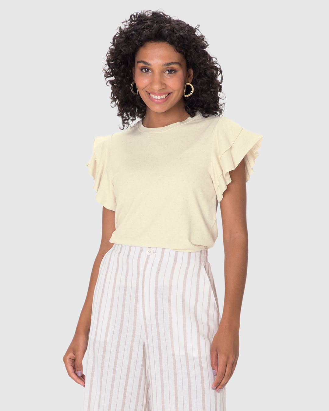 Blusa Feminina Manga Babados Em Malha Linho - Imagem 14