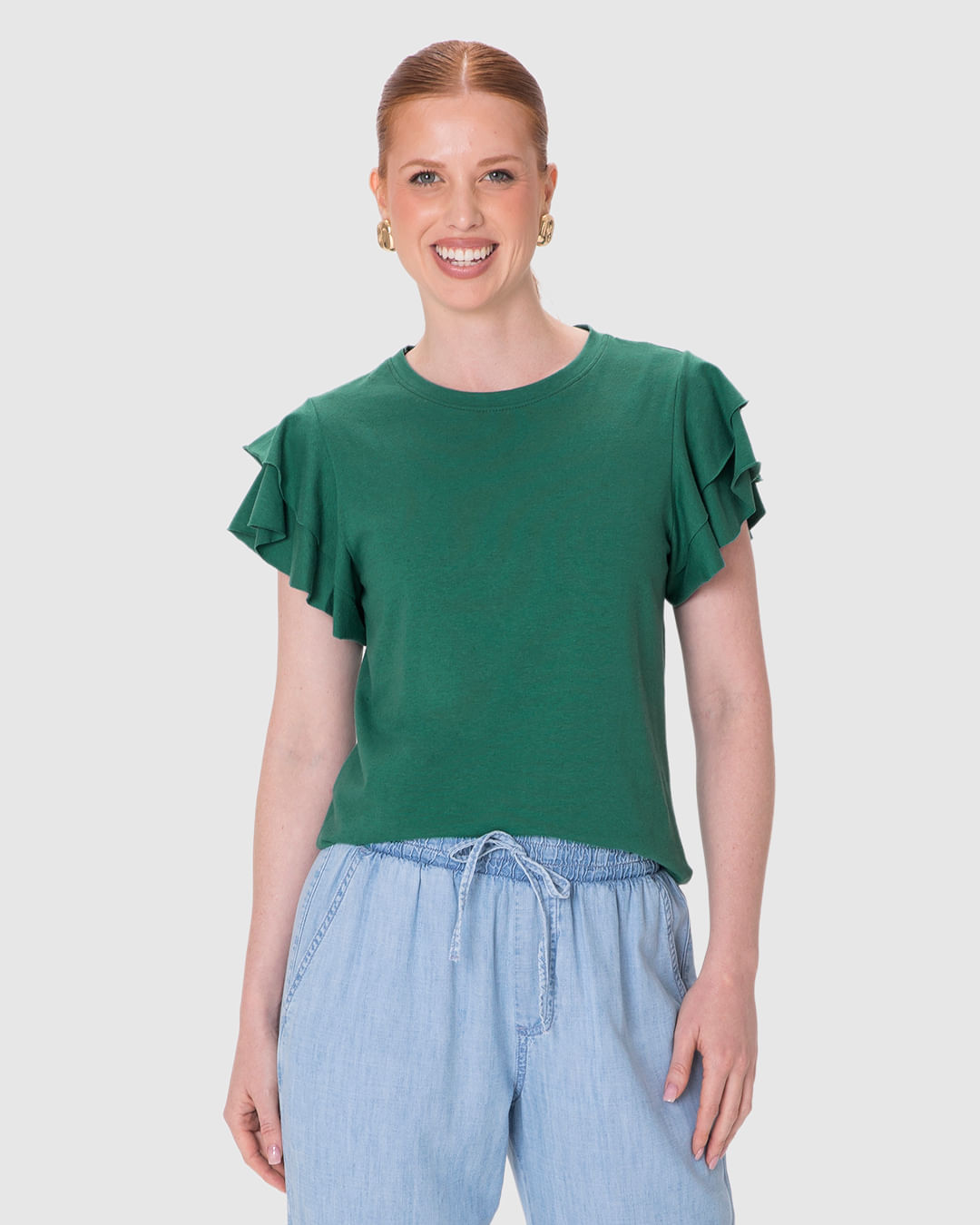 Blusa Feminina Manga Babados Em Malha Linho - Imagem 9