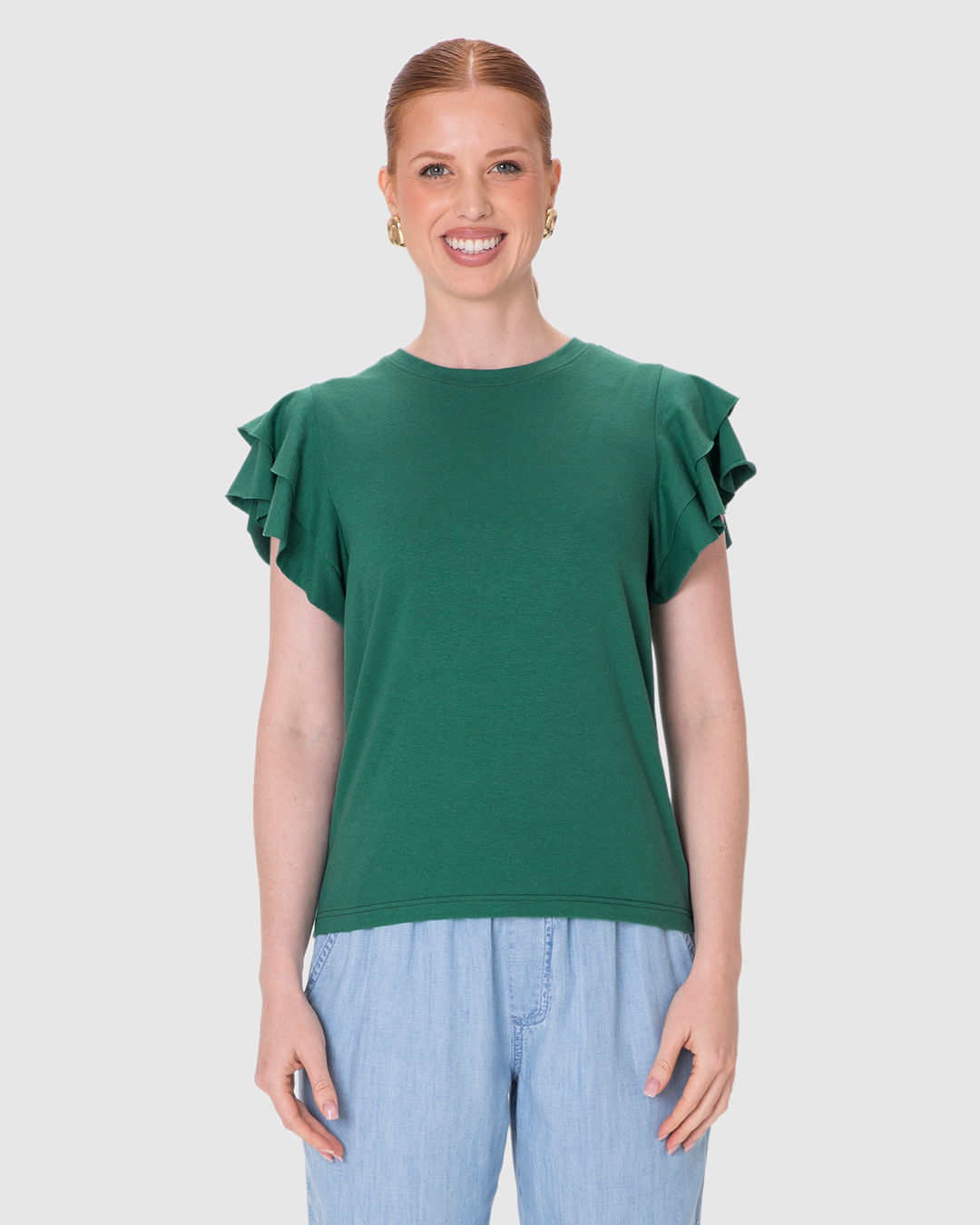 Blusa Feminina Manga Babados Em Malha Linho - Imagem 33