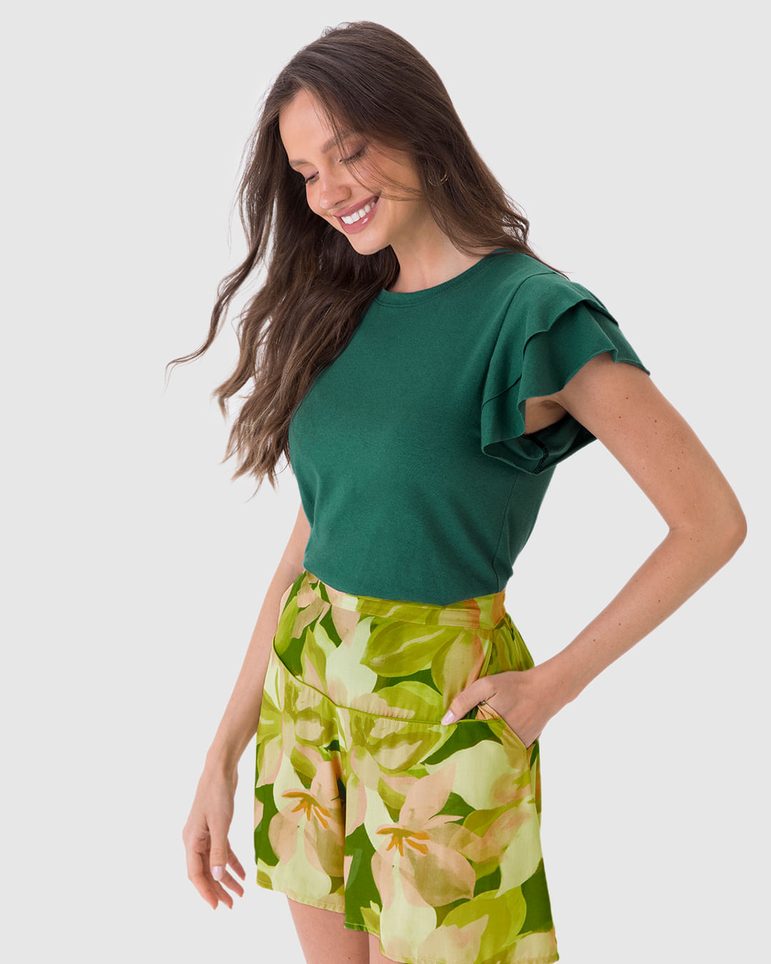 Blusa Feminina Manga Babados Em Malha Linho - Imagem 36