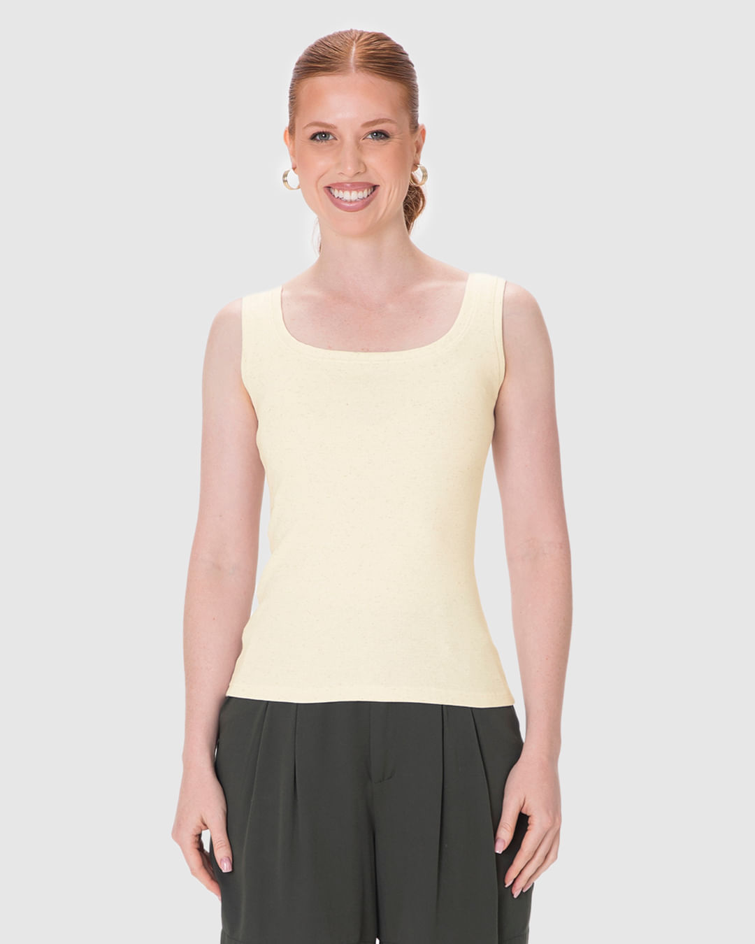 Regata Básica Feminina Decote Quadrado Em Ribana Linho - Imagem 11